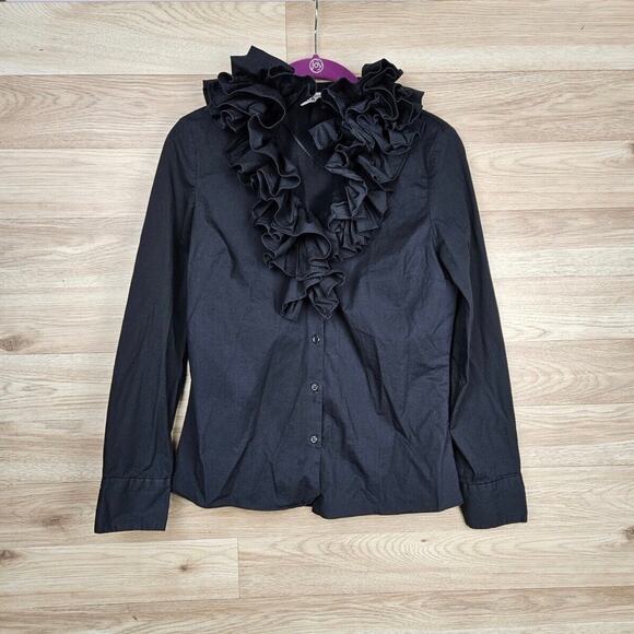 Zara Tops - Zara Ruffle Poplin Black Button Blouse Women’s XS